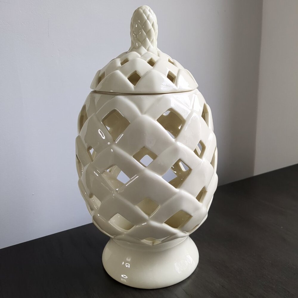 Cream White Ceramic Pineapple Large Jar Decor Vase With Lid